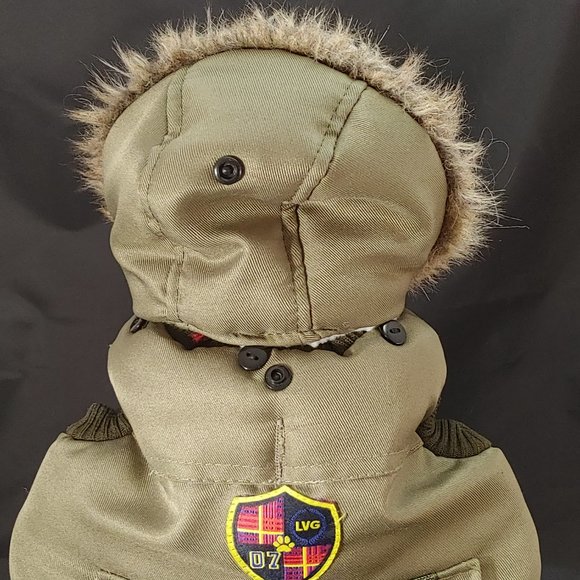 All Weather Green Hooded Dog Coat Size XS with Fleece Lining and Hood Pockets - Picture 3 of 6